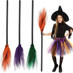 Halloween Decoration Halloween Witch Broom Plastic Broom Props Cosplay Broomstick for Halloween Costume Party Supplies