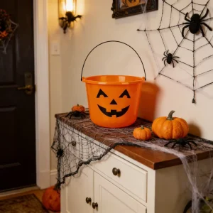 Halloween Plastic Pumpkin Bucket Durable Waterproof Reusable Portable Candy Pail for Party Decor