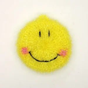 Hand Crochet Eco Friendly 100% Polyester Red Smile Round Dish Scrubber & Dish Cloth Kitchen & Bathroom Scouring Pad