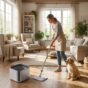 Hand Free Swivel Handle Steel Pole Mop Set with Cleaning Bucket and Spinning Mop Clean and Dirty Separated System