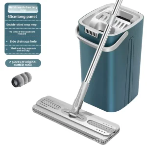 Hand free Extendable Stainless Steel Flat Mop with Microfiber Head Telescopic Handle Dry Wet Separation Bucket for Home Cleaning