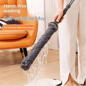 Hand-free Telescopic Rotating Mop with Self-twist Water Removal One-drag Clean Stainless Steel Handle Microfiber Fabric