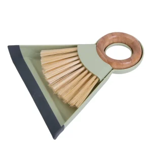 Handheld Round Bamboo Handle Broom and Dustpan Set for Keyboard Desktop