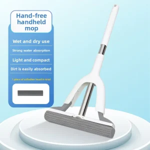 Handheld Sponge Mop Hands Free Washing Roller-Type Rubber Pad Thickened Design Foldable Squeezing Water Suitable Home Use