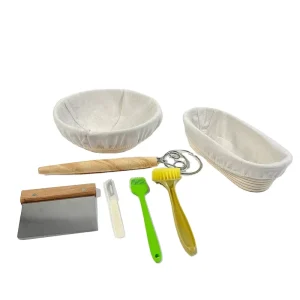 Handmade 9 and 10 Inch Round Oval Sourdough Bread Proofing Woven Rattan Baskets Set with Lining