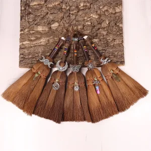 Handmade Brown Witch Broom for Wiccan Ritual Broom Crystal Healing Witch Broom