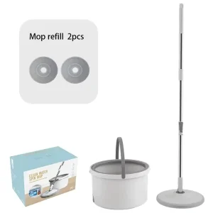 Hands Free Clean Dirty Separation Turbo Wash Adjustable Stainless Steel Microfiber Single Bucket Round Flat Spin Mop Bucket Set