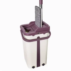 Hands Free Flat Mop with Bucket Wet & Dry Use Squeeze Mop Set for Household Floor Cleaning