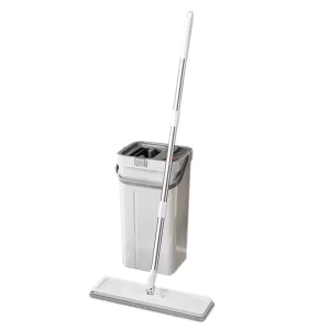 Hands Free Mop and Bucket Wringer Set Dual Chamber Flat Mop System for Home Floor & Wall Cleaning Household Mop