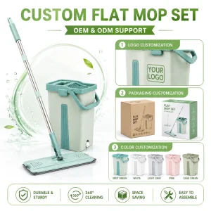 Hands Free Rectangle Squeeze Flat Mop with Bucket Set Self Wringing Microfiber Mop Capacity 8L Household Cleaning