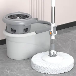 Hands Free Self Wringing 360 Rotating Microfiber Steel Pole Double Bucket Quick Dehydration Basket Spin Mop and Bucket Set
