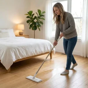 Hands Free Self Wringing Clip Cloth Flat Mop Replaceable Microfiber Pad 360 Rotate Steel Pole Floor Cleaner