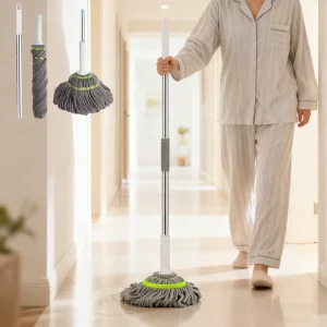 Hands Free Self Wringing One Step Extensible Chenille Cleaning Mop Detachable Handle Absorbent Fiber for Dry Wet Floor Cleaning