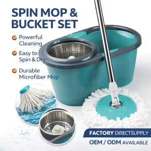 Hands-Free Spin Mop with Bucket Set Microfiber Wet Dry Rotating Mop for Efficient Home Floor Cleaning