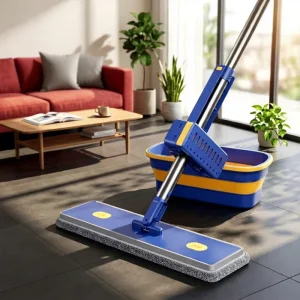 Hands free Washing Telescopic Flat Mop with Bucket Set Household One Step Clean Highly Absorbent Floor Cleaning Tool