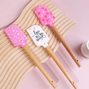 Heart Pattern Pink Baking Spatula Silicone Cake Scraper Set Food Grade BPA Free Heat Resistant Valentine’s Gift