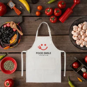 Heat Transfer Printed Washable Durable Reusable Sleeveless Polyester Kitchen Apron Linen Texture Eco-Friendly Adult Soft Pockets