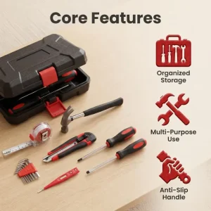 Heavy Duty 15Piece Portable Mechanic Tool Set for Basic Home Maintenance and Small Fixes