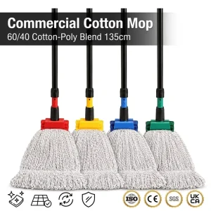 Heavy Duty 60/40 Cotton Poly Blend Mop 135cm Aluminum Handle OEM Multi-Color Industrial Commercial Wet Floor Mop
