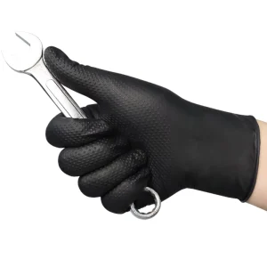 Heavy Duty Anti Slip Safety Black Pure Nitrile Gloves Diamond Grain Waterproof Comfortable Nitrile Gloves