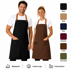 Heavy Duty BBQ Apron Waterproof Canvas Grill Apron Custom Logo OEM Manufacturing