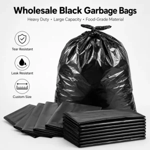 Heavy Duty Black Garbage Bags Strong Leak-Proof Trash Liners for Industrial Commercial & Household Waste