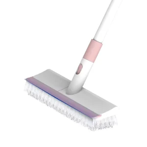 Heavy Duty Brush with Long Handle Shower Floor Scrubber for Cleaning Tile Scrub Brush with Stiff Bristles and TPR Scraping Bar