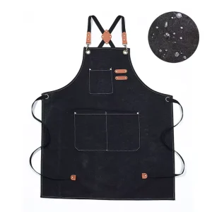 Heavy Duty Cross Back Cafe Oil Proof Waterproof Working Garden Canvas Cotton Custom Logo Apron With Pocket