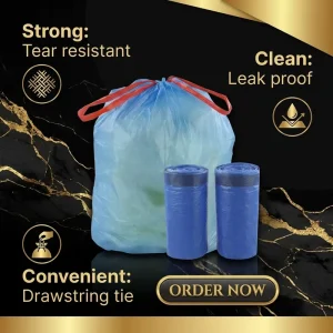 Heavy Duty Drawstring Garbage Bags Star Seal Leakproof LDPE Waste Trash Can Liners with Drawstring Handles