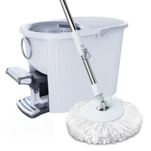 Heavy Duty Foot Pedal Spin Mop with Ribbed Anti Deformation Bucket 304 Stainless Steel Basket 360 Rotating Magic Mop Set