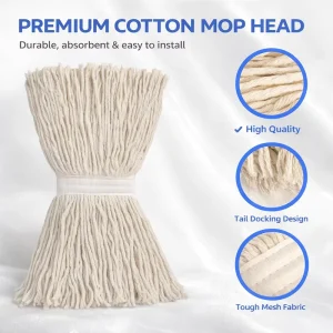 Heavy Duty Kentucky Cotton Mop Head with Tail Docking Design Commercial Grade Super Absorbent Wet Mop Replacement Refill