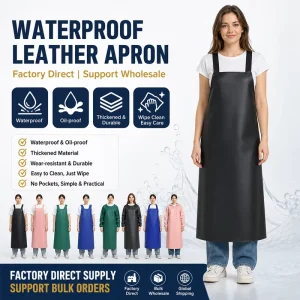 Heavy Duty Leather Long Sleeve Apron Waterproof Oil Repellent Thick Wear Resistant Multiple Colors for Food Industry Kitchen