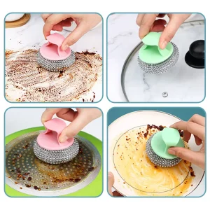 Heavy-Duty Lightweight Long-Handle Stainless Steel Wire Scouring Ball