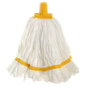 Heavy Duty Looped End Microfiber String Mop Head with Tail Band Yellow Plastic Socket Kentucky Mop Refill Bulk Supply