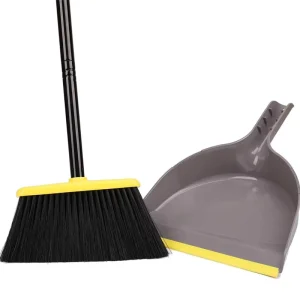 Heavy Duty Outdoor Metal Broom and Plastic Dustpan Set