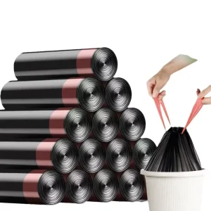 Heavy Duty PE Thick Strong Tall Kitchen Garbage Bags Home and Kitchen Durable Black Drawstring Trash Bags