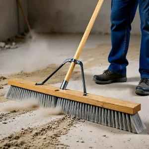 Heavy Duty PP Broom Head Floor Scrub Brush with Wood Long Handle and Dustpan for Outdoor Large-Area Rough Surface Cleaning