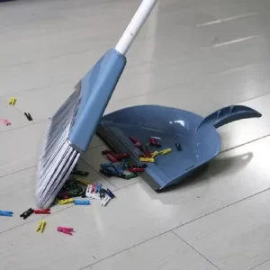 Heavy Duty Plastic Long Handle Broom and Dustpan Combo Set with Steel Handle Bristle Head Portable Home Use