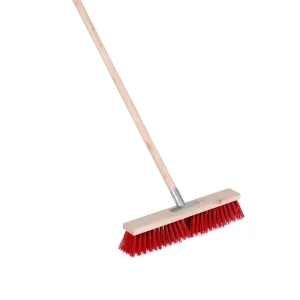 Heavy Duty Push Broom with Wooden Frame Red Nylon Floor Sweeper for Industrial Commercial Outdoor Cleaning