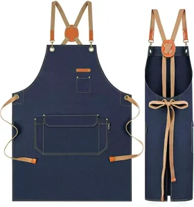 Heavy Duty Reusable Eco friendly Custom Logo Work Adjustable Buckle Canvas Apron with Tool Pocket for Kitchen Use