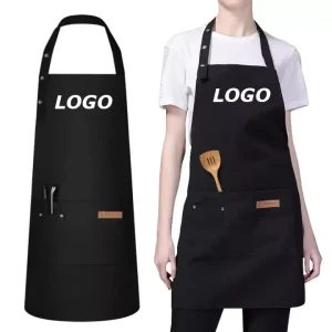 Heavy Duty Reusable Thickened Adjustable Strap Washable Neck Black Durable Pocket Restaurant Cotton Apron Custom Logo