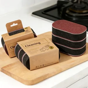 Heavy Duty Single Sided 3 Layer Emery Scouring Sponge High Density Flexible High Efficiency Rust Burnt Stain Remover for Kitchen