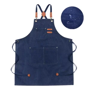 Heavy-Duty Sleeveless Polyester Cotton Canvas Aprons Custom Logo Embroidery Printing for Restaurants Baristas Hair