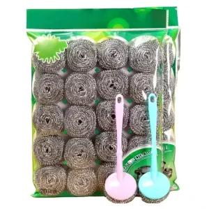 Heavy Duty Soft Stainless Steel Dishwashing Scouring Pads Ball Shaped Kitchen Scrubbing Sponges Sustainable Kitchen Accessory