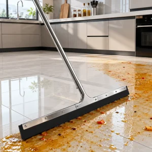 Heavy Duty Stainless Steel Floor Squeegee with Plastic Handle and Double EVA Foam Blade Water Scrubber for Garage Court Tile