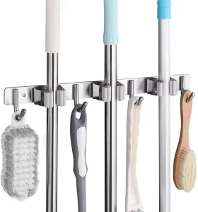 Heavy Duty Stainless Steel Tool Organizer Kitchen Accessories Broom Storage Racks Wall Mount Mop Drain and Metal Broom Holder