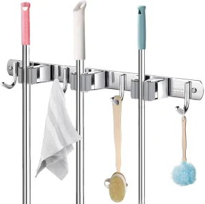 Heavy Duty Stainless Steel Tool Organizer Kitchen Accessories Broom Storage Racks Wall Mount Mop Drain and Metal Broom Holder