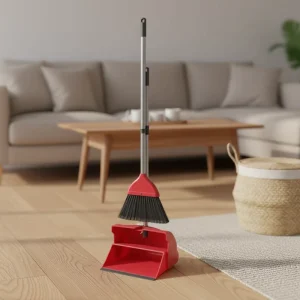 Heavy Duty Steel Handle Eco-Friendly Sweeping Combo Broom Dustpan Set PP Plastic for Home Kitchen Office Lobby Upright