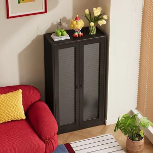 Heavy Duty Steel Living Room Display Cabinet for Collectibles and Books