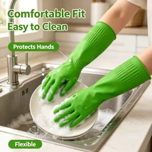 Heavy Duty Super Soft Long Elbow Sleeve Natural Rubber Latex Household Kitchen Gloves for Home Dish Washing